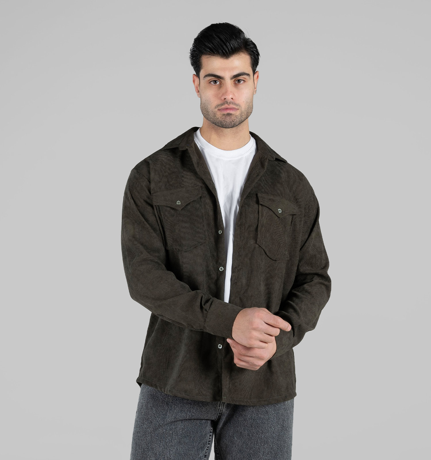 پیراهن اسپرت کبریتی مردانه آستین بلند ساده مدل 48795