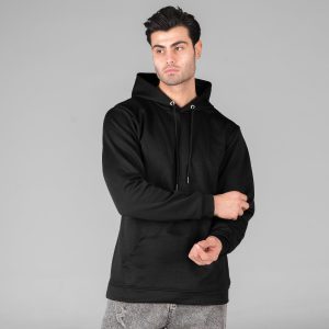 هودی مردانه کلاهدار مشکی ساده مدل 49019