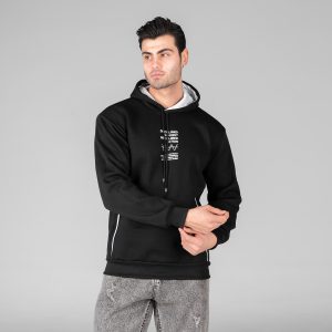 هودی مردانه کلاهدار مشکی طرحدار مدل 48950