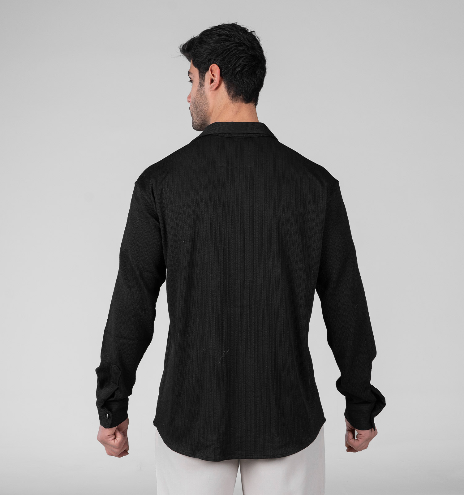پیراهن مراکشی مردانه آستین بلند راه راه مشکی مدل 48799