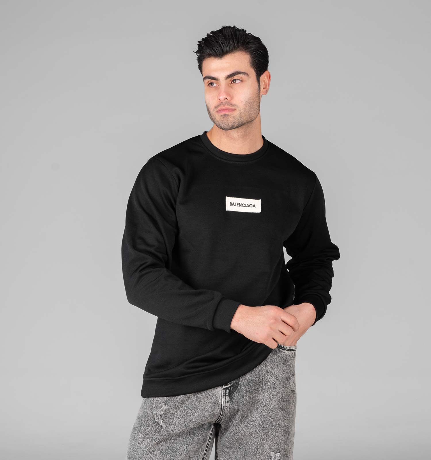 بلوز دورس مردانه یقه گرد مشکی طرحدار Balenciaga مدل 49000