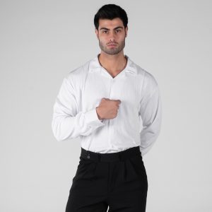 پیراهن مراکشی مردانه آستین بلند راه راه سفید مدل 48802