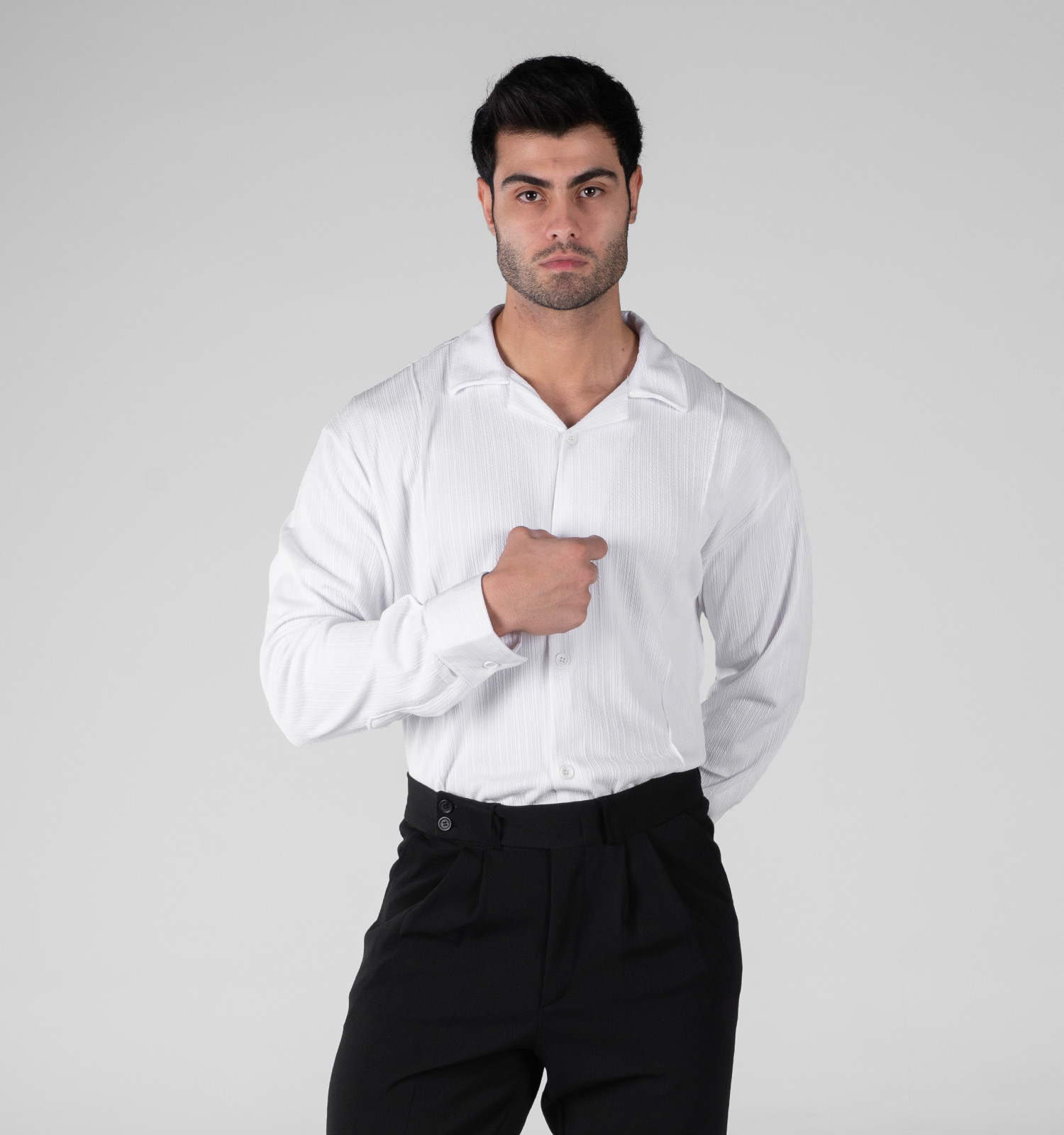 پیراهن مراکشی مردانه آستین بلند راه راه سفید مدل 48802