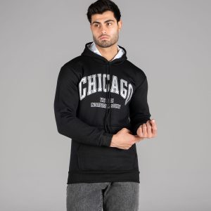 هودی مردانه کلاهدار مشکی طرحدار مدل 48899