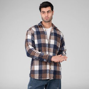 پیراهن اسپرت پشمی مردانه آستین بلند چهارخانه مدل 48786