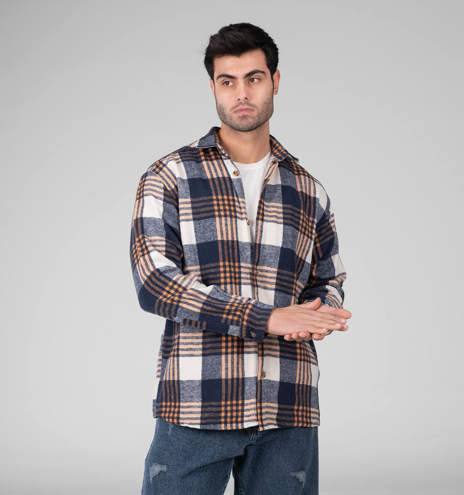 پیراهن اسپرت پشمی مردانه آستین بلند چهارخانه مدل 48786