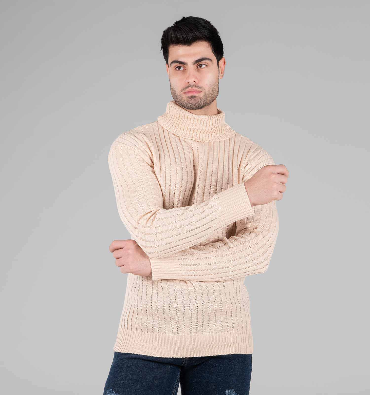 بافت مردانه یقه اسکی فری سایز راه راه مدل 48856