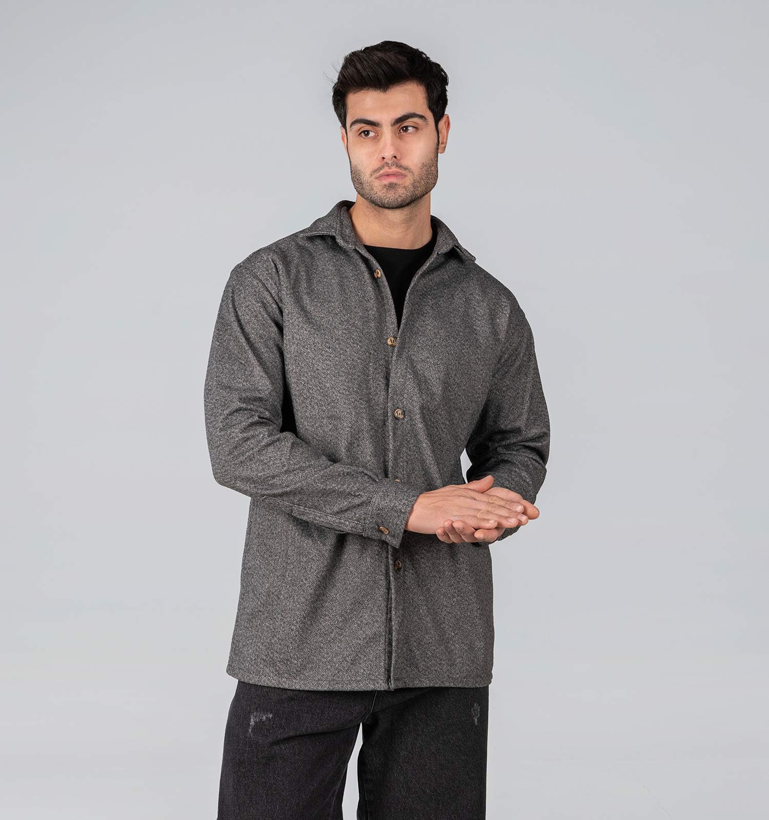 پیراهن اسپرت پشمی مردانه آستین بلند ساده مدل 48782