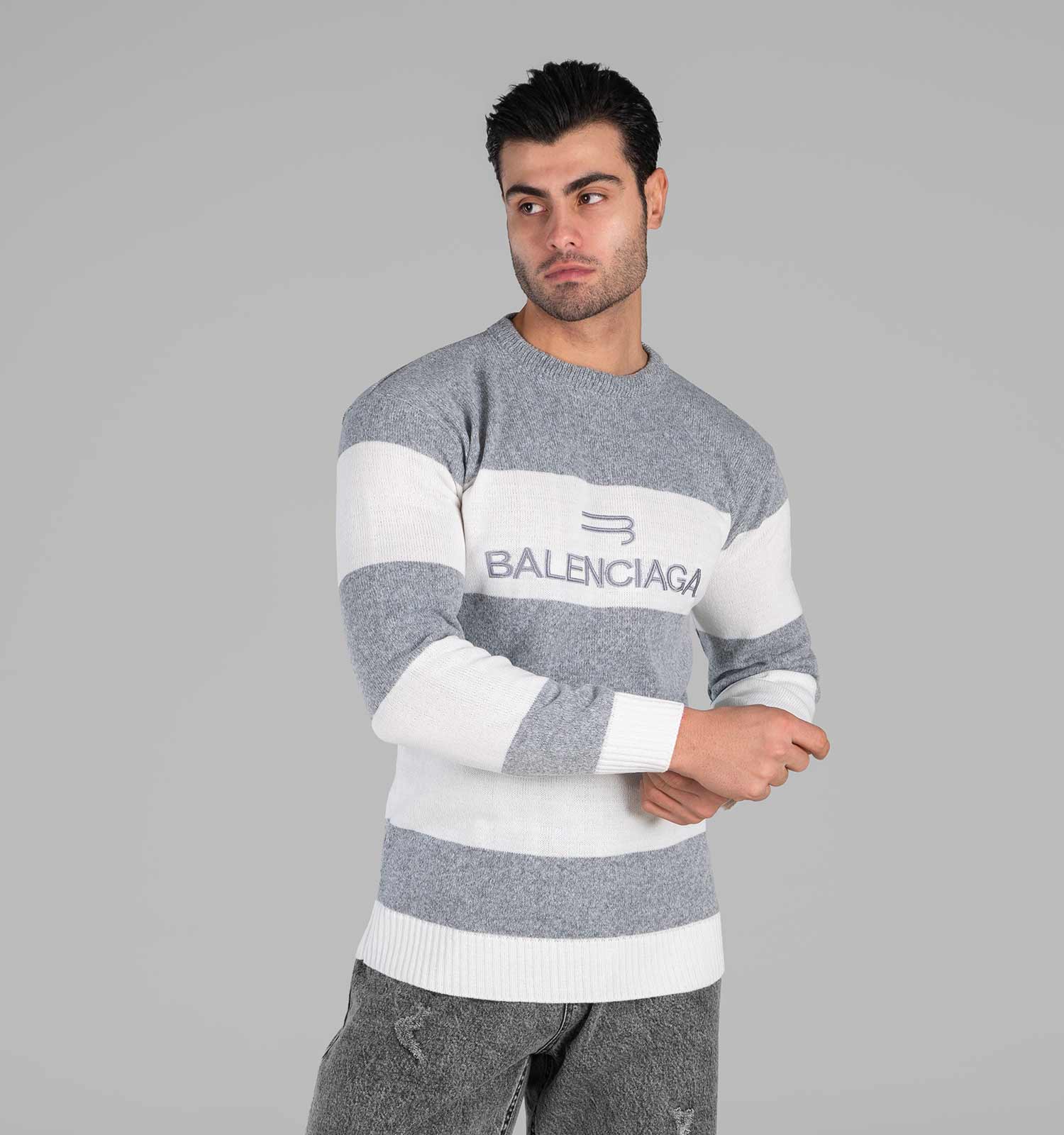 بافت مردانه یقه گرد فری سایز راه راه Balenciaga مدل 49004