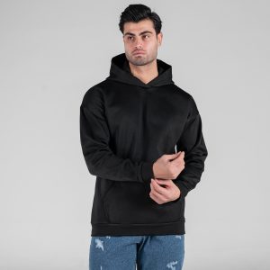 هودی مردانه کلاهدار مشکی ساده مدل 48839