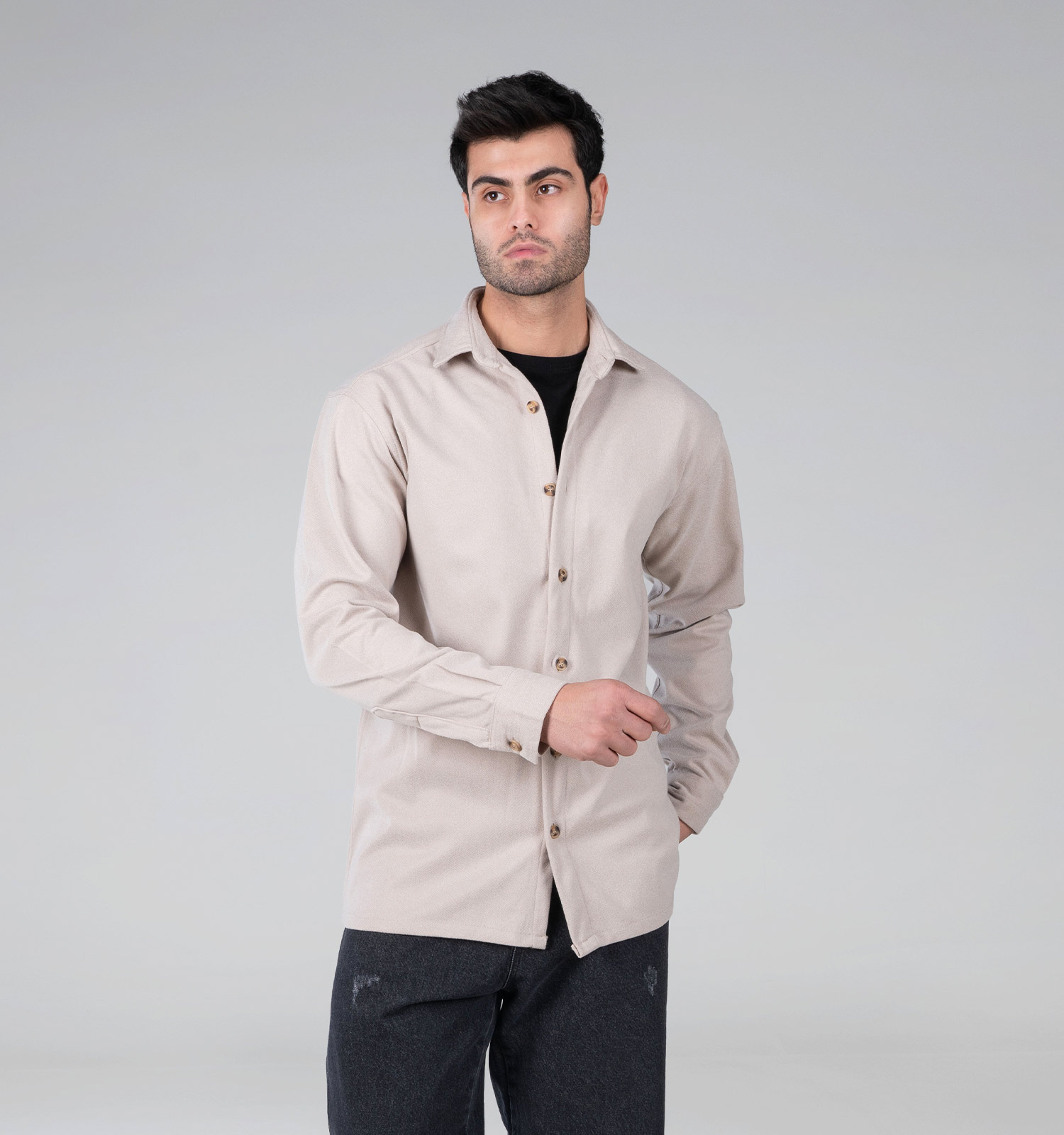 پیراهن اسپرت پشمی مردانه آستین بلند ساده مدل 48780