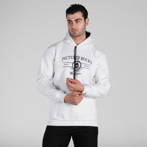 هودی مردانه کلاهدار سفید طرحدار مدل 48953