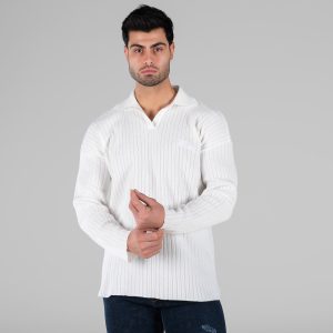 بافت مردانه یقه دار سفید فری سایز راه راه مدل 48852
