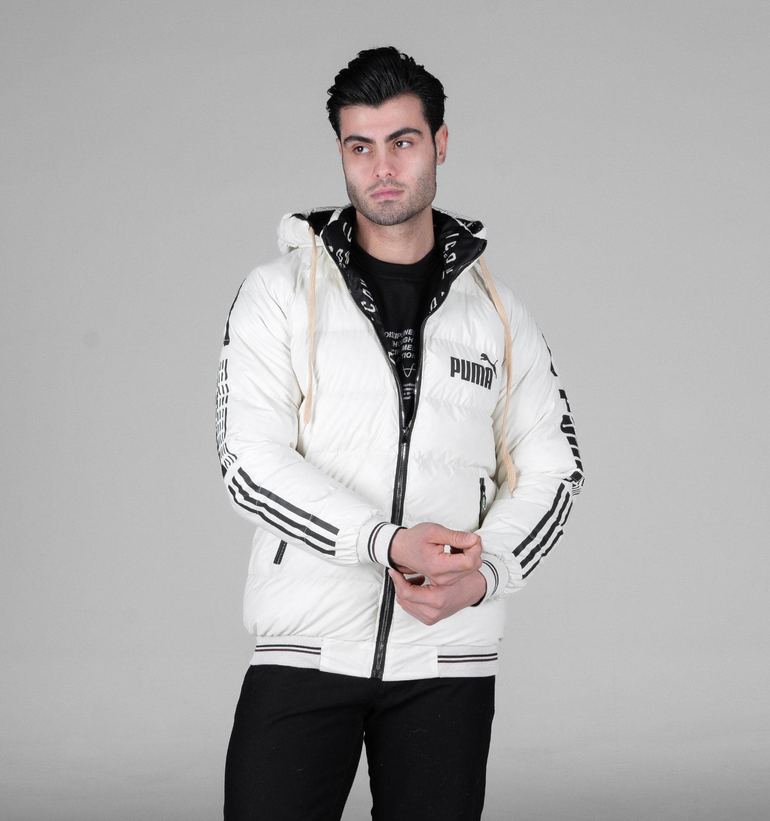 کاپشن اسپرت سیلیکونی مردانه دورو کلاهدار سفید Puma مدل 48987