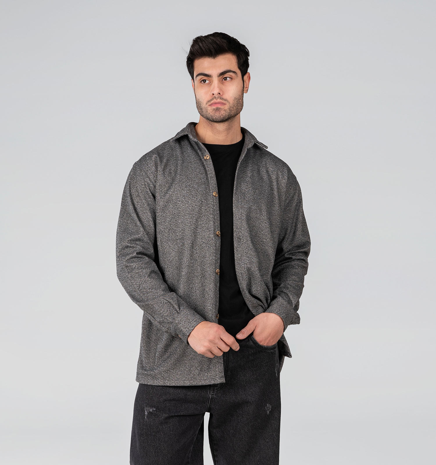 پیراهن اسپرت پشمی مردانه آستین بلند ساده مدل 48782