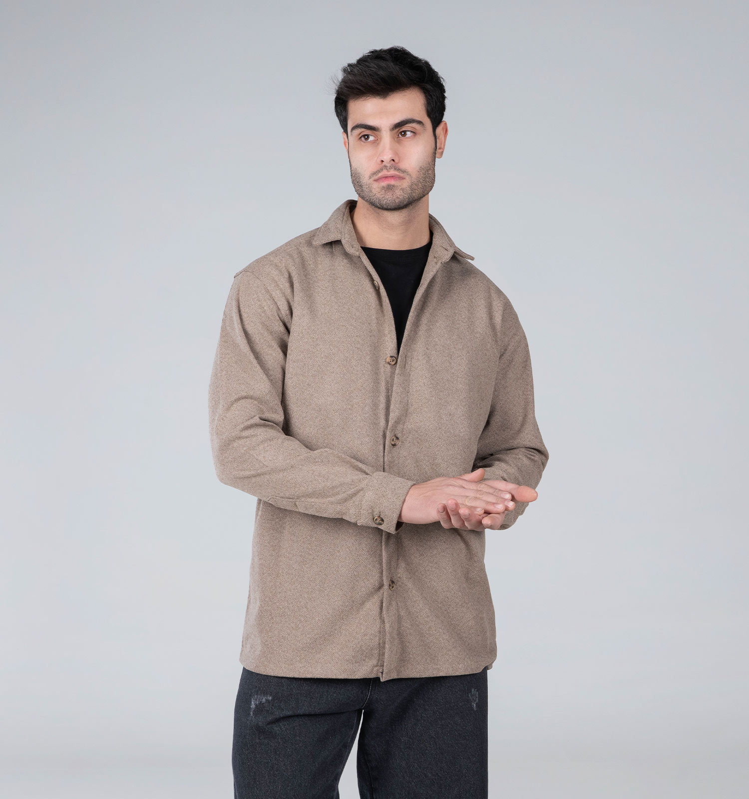 پیراهن اسپرت پشمی مردانه آستین بلند ساده مدل 48783