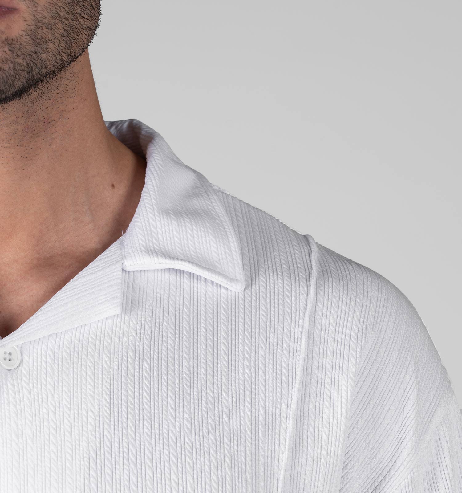 پیراهن مراکشی مردانه آستین بلند راه راه سفید مدل 48802