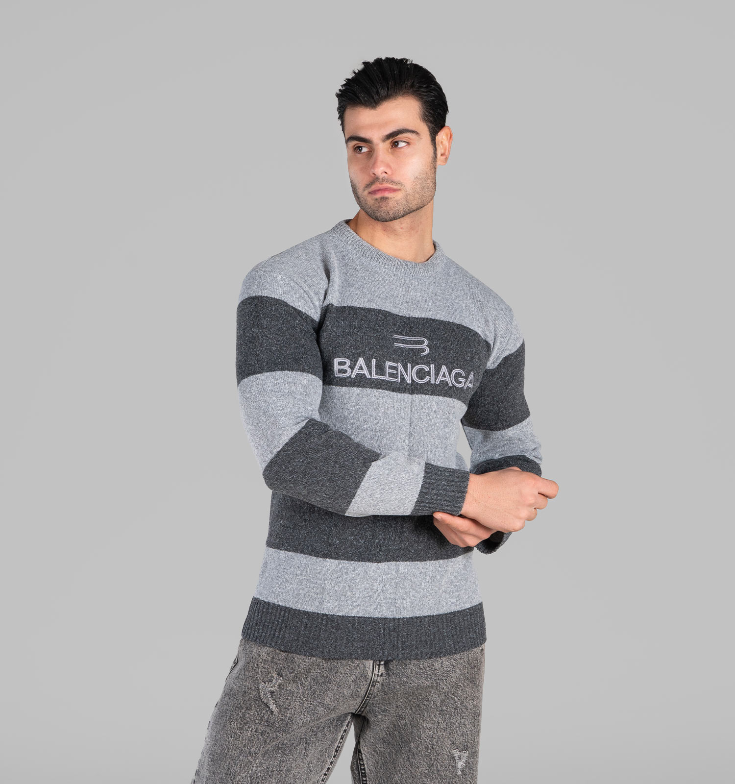 بافت مردانه یقه گرد فری سایز راه راه Balenciaga مدل 49006