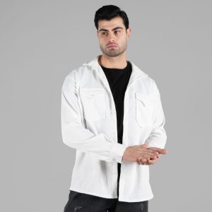 پیراهن اسپرت کبریتی مردانه آستین بلند ساده سفید مدل 48794