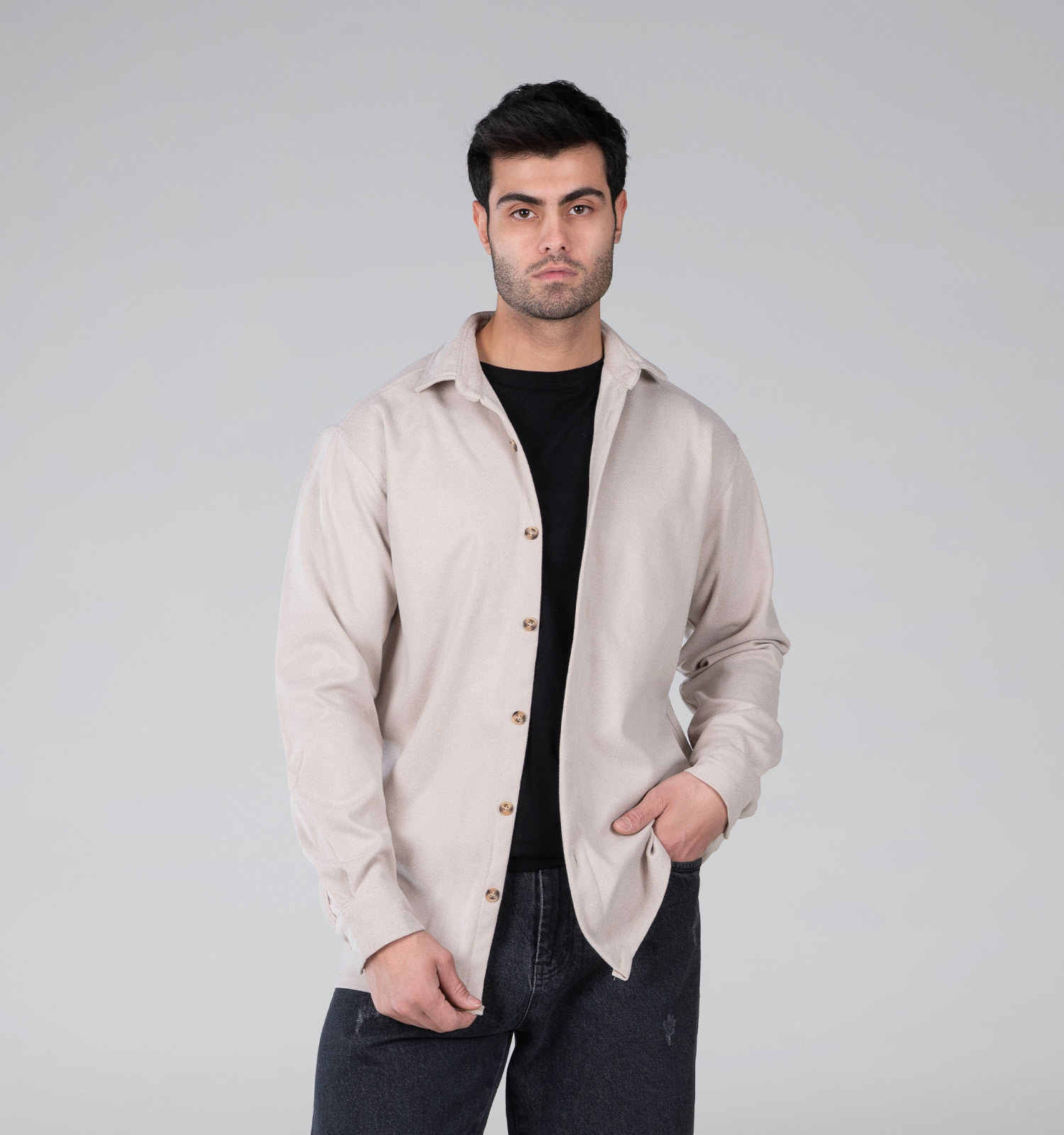 پیراهن اسپرت پشمی مردانه آستین بلند ساده مدل 48780