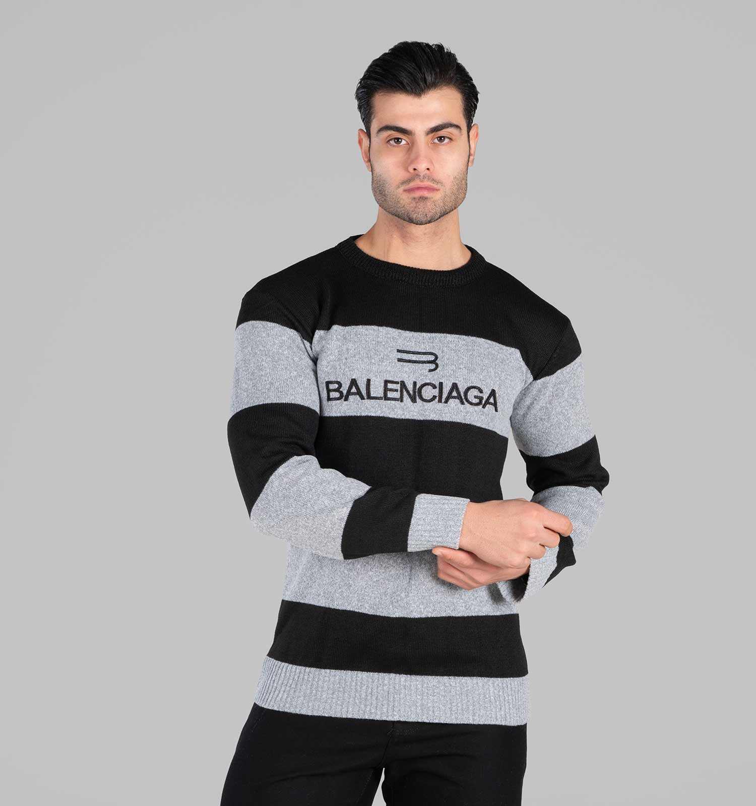 بافت مردانه یقه گرد فری سایز راه راه Balenciaga مدل 49003