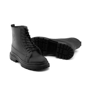 نیم بوت چرم مصنوعی مردانه مشکی bershka زیپ دار مدل 48972