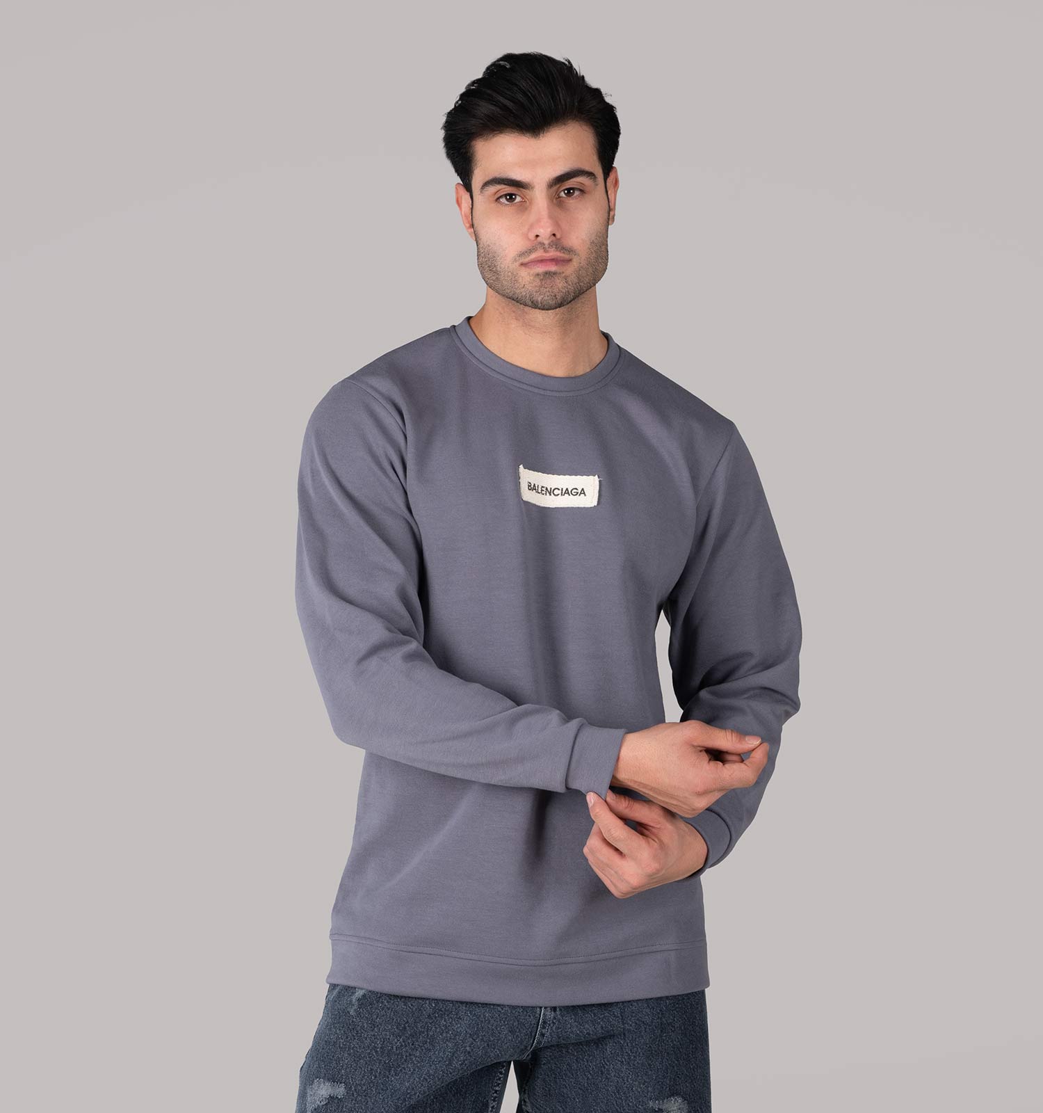 بلوز دورس مردانه یقه گرد طوسی طرحدار Balenciaga مدل 48999