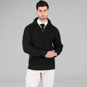 بافت مردانه نیم زیپ مشکی فری سایز ساده مدل 48845
