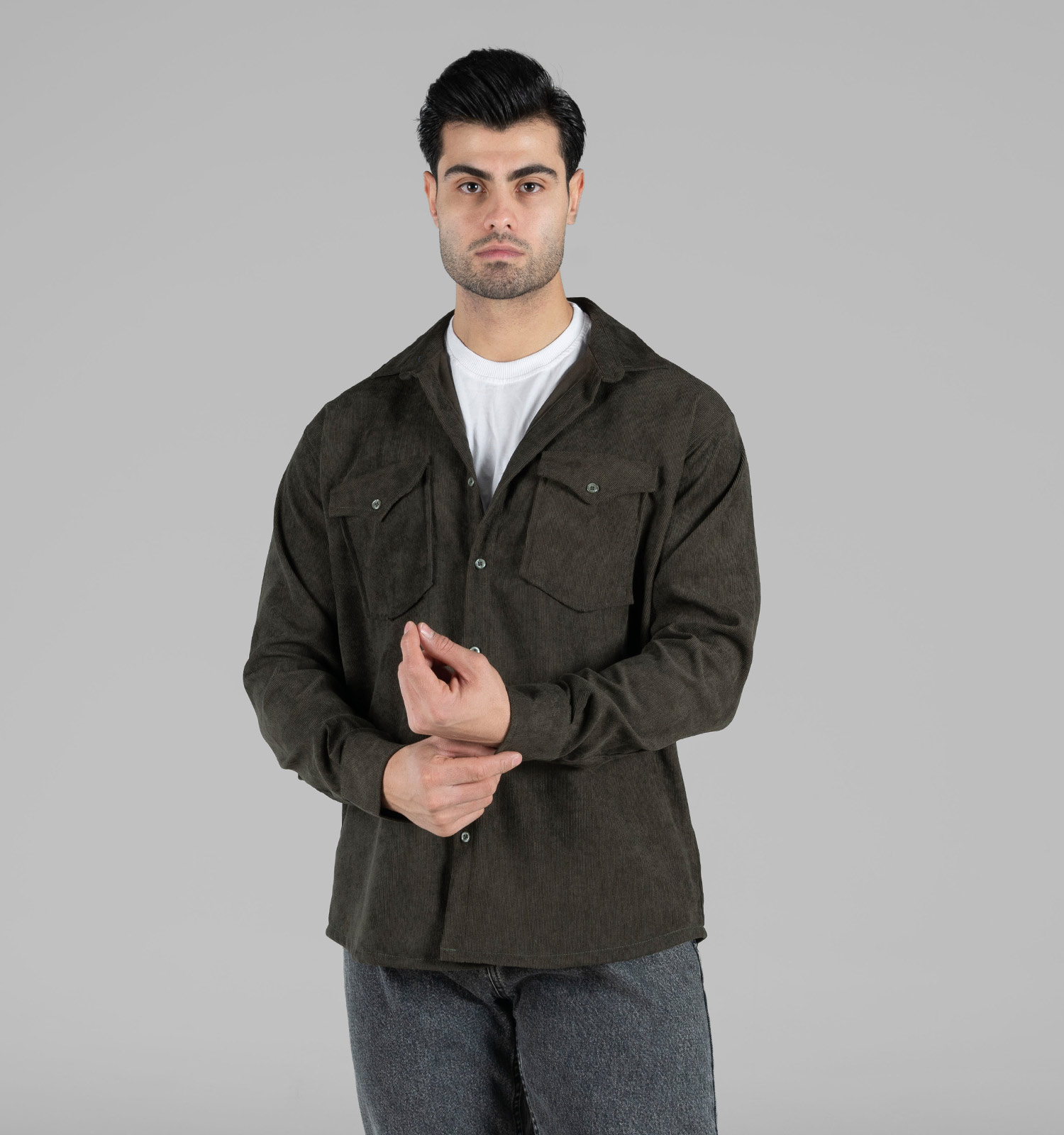 پیراهن اسپرت کبریتی مردانه آستین بلند ساده مدل 48795