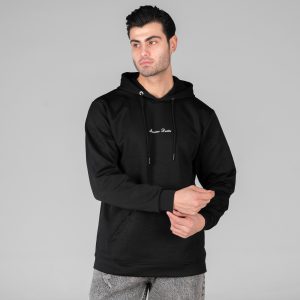 هودی مردانه کلاهدار مشکی طرحدار مدل 49016