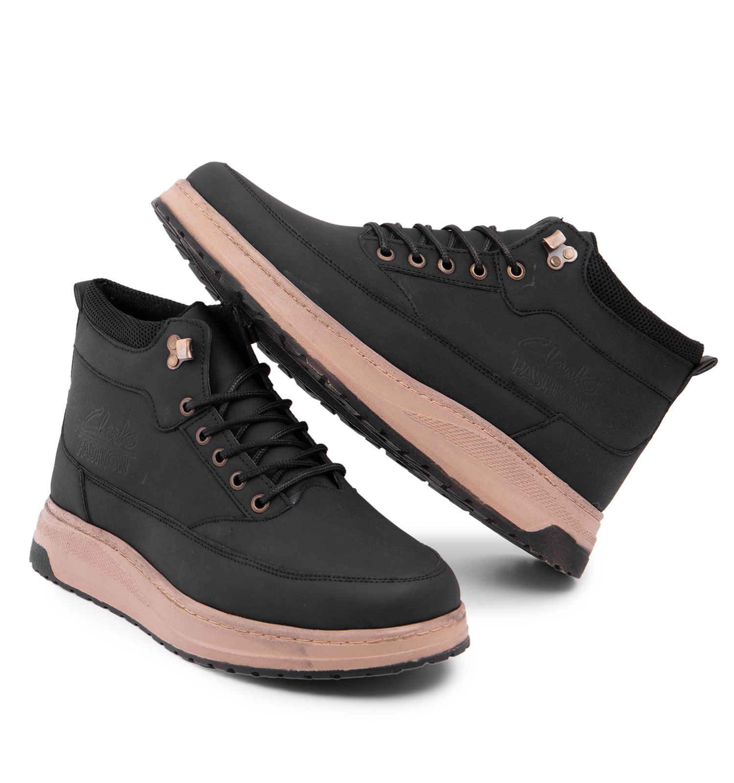 نیم بوت چرم مصنوعی مردانه مشکی بنددار مدل 48881