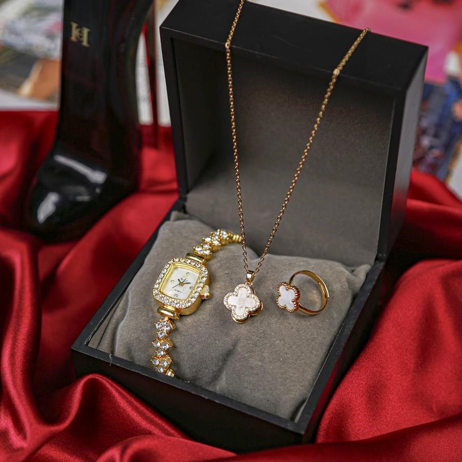 ست زنانه ساعت گردنبند انگشتر Van.Cleef_White مدل 3740