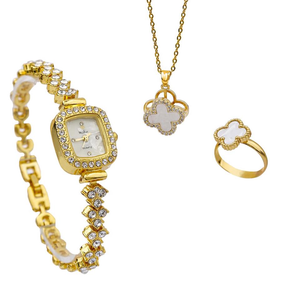 ست زنانه ساعت گردنبند انگشتر Van.Cleef_White مدل 3740