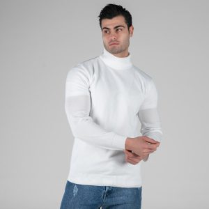 بافت مردانه یقه اسکی سفید فری سایز ساده مدل 49124