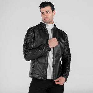 کاپشن اسپرت چرم مصنوعی مردانه مشکی مدل 49130