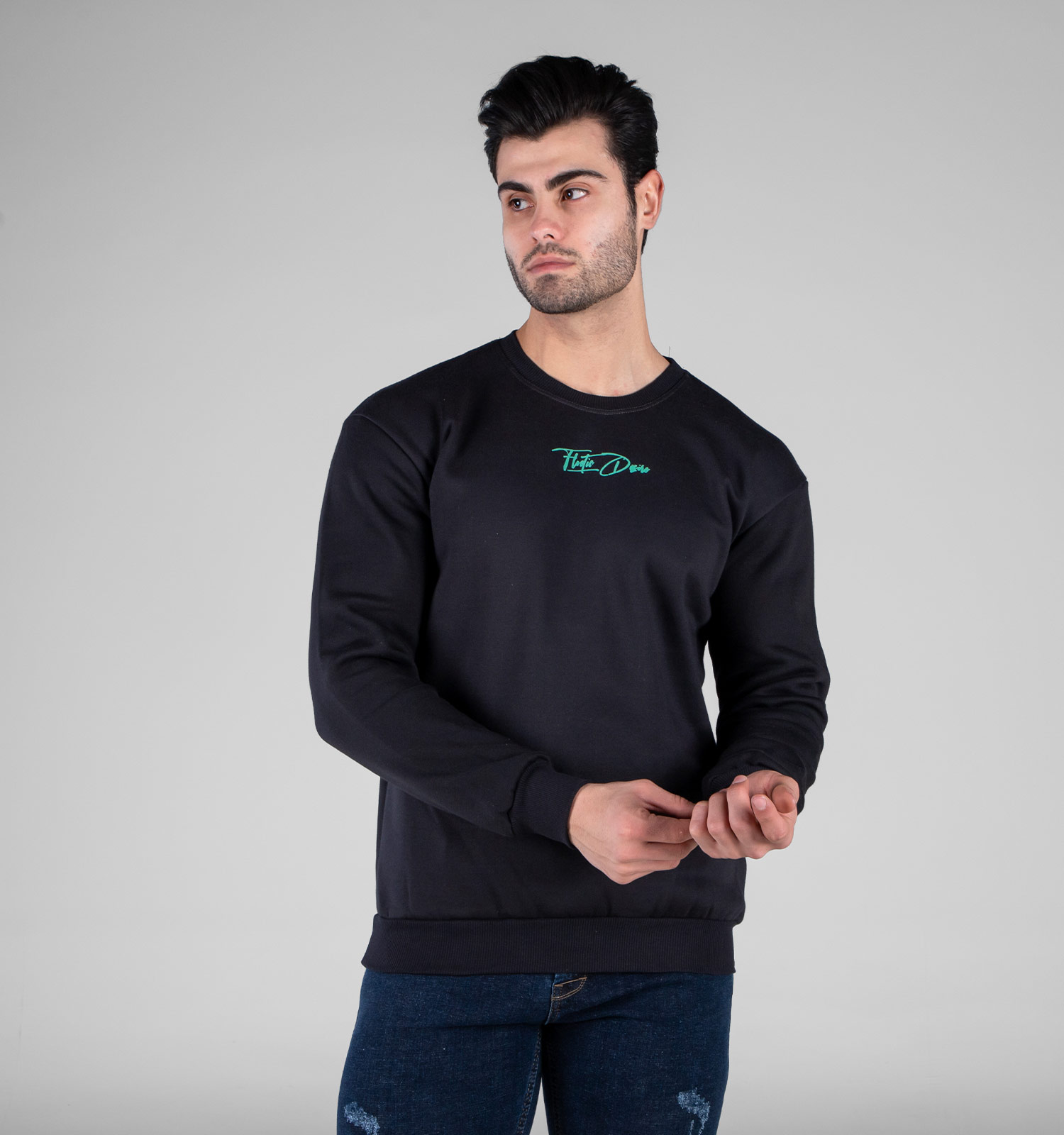 بلوز دورس مردانه یقه گرد طوسی طرحدار مدل 49194