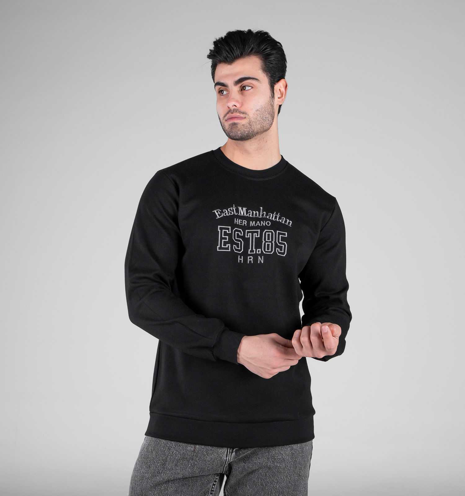 بلوز دورس مردانه یقه گرد مشکی طرحدار مدل 49192