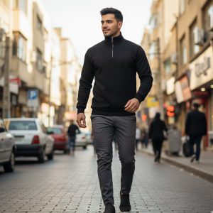 دورس مردانه نیم زیپ مدل Behbod مشکی