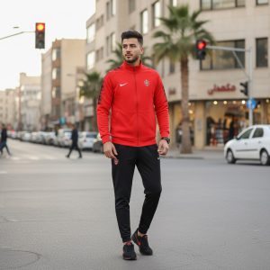 پکیج ست سویشرت شلوار پرسپولیس مردانه مدل J92 کفش ورزشی مردانه Nike مدل Tigo زیره قرمز