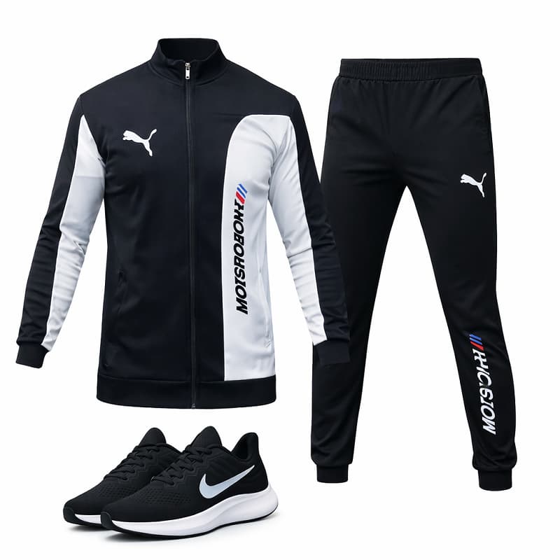 ست سویشرت شلوار مردانه مشکی مدل MotorSport کفش ورزشی مردانه Nike مدل Tigo زیره سفید