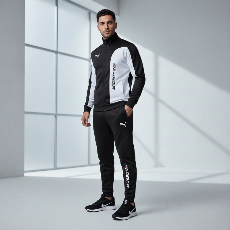 ست سویشرت شلوار مردانه مشکی مدل MotorSport کفش ورزشی مردانه Nike مدل Tigo زیره سفید