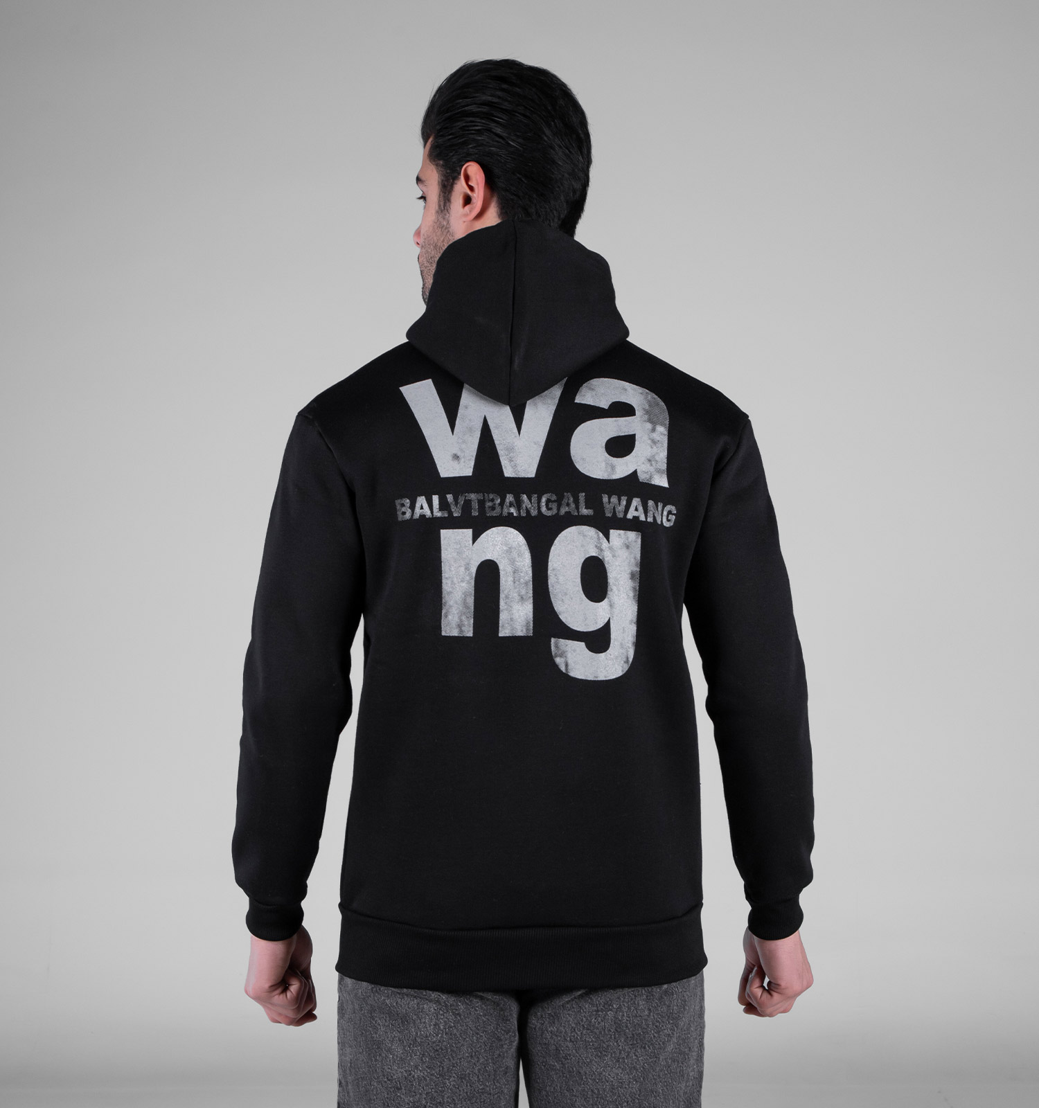 هودی مردانه کلاهدار مشکی طرحدار مدل 49167