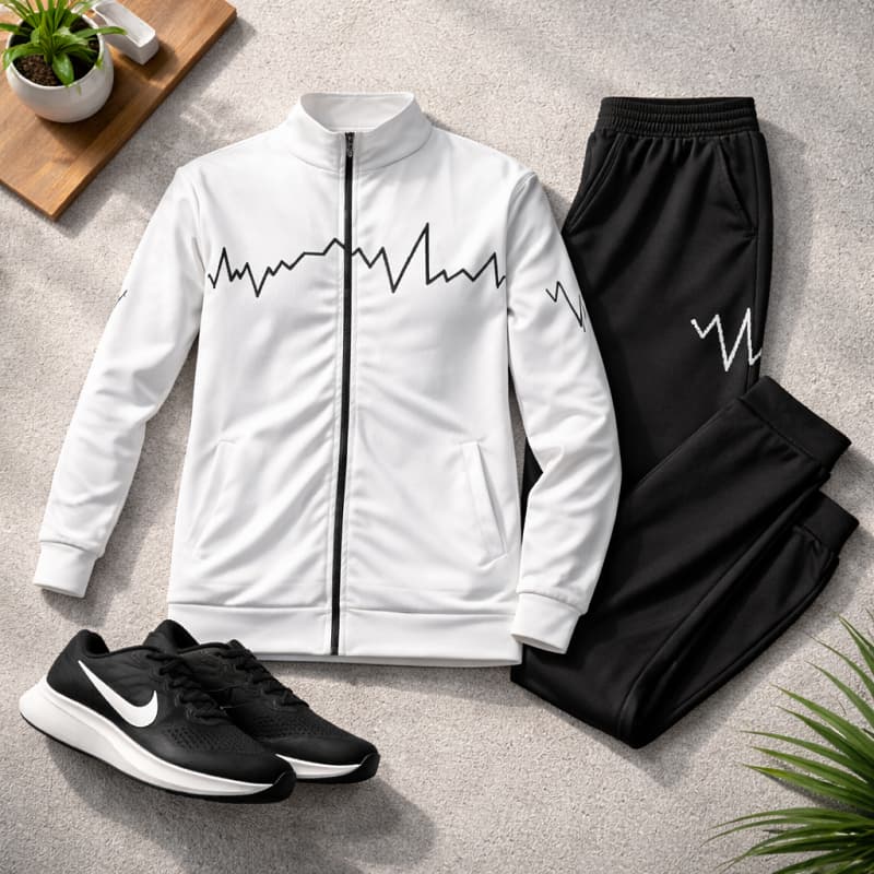 پکیج ست سویشرت شلوار مردانه سفید مدل EKO کفش ورزشی مردانه Nike مدل Tigo زیره سفید