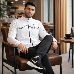 پکیج ست سویشرت شلوار مردانه سفید مدل EKO کفش ورزشی مردانه Nike مدل Tigo زیره سفید