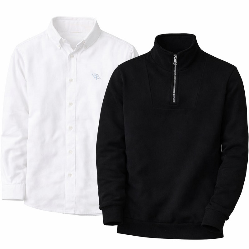 پکیج دورس مردانه نیم زیپ مدل Behbod مشکی پیراهن مردانه سفید مدل VQ
