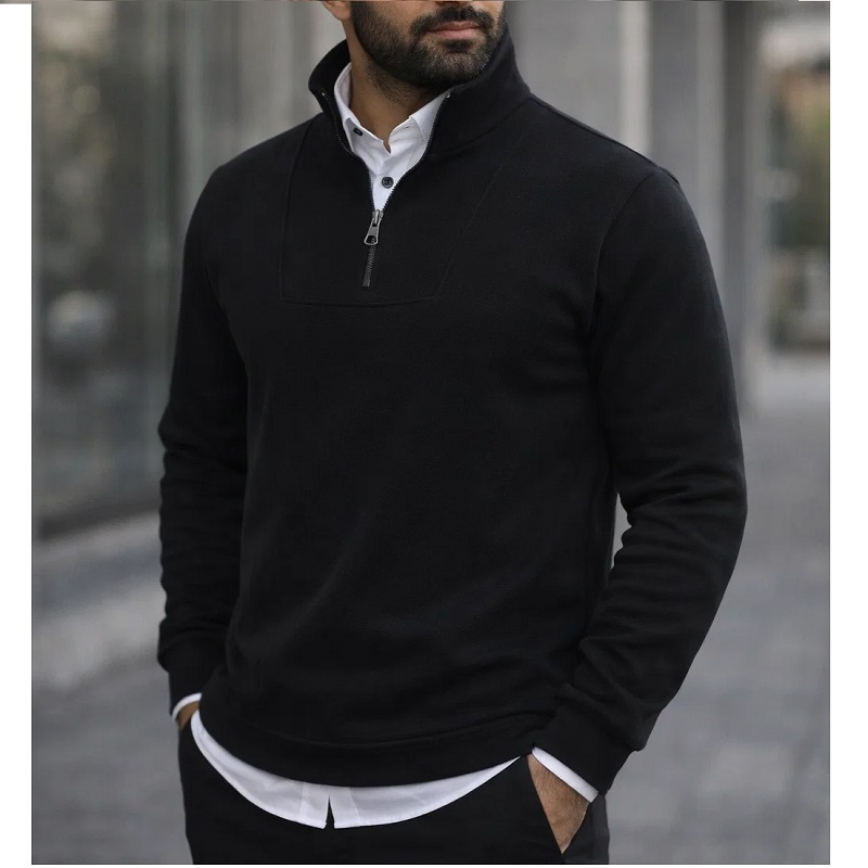 پکیج دورس مردانه نیم زیپ مدل Behbod مشکی پیراهن مردانه سفید مدل VQ