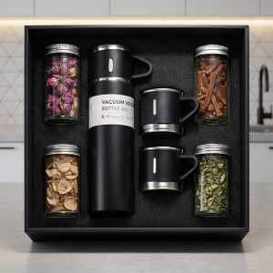 پکیج هدیه سازمانی فلاسک سه کاپ 4دمنوشجعبه لاکچری