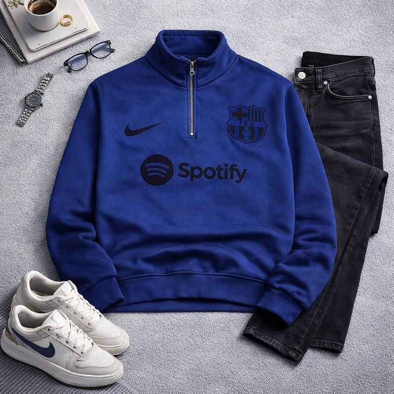 دورس نیم زیپ مدل بارسلونا آبی