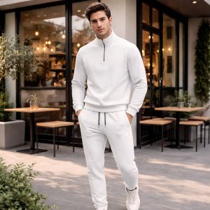 ست مردانه نیم زیپ شلوار جاگر مدل Behshad سفید