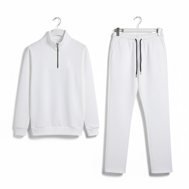 ست مردانه نیم زیپ شلوار جاگر مدل Behshad سفید